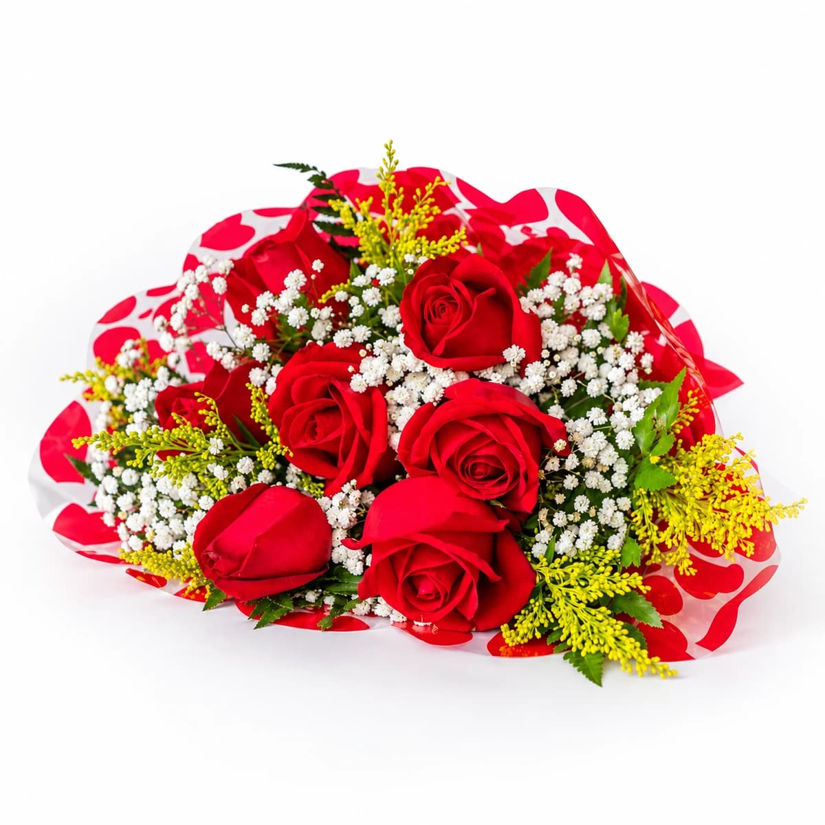 Buquê Inspiração Romântica 6 rosas decoradas em Leque Celofane