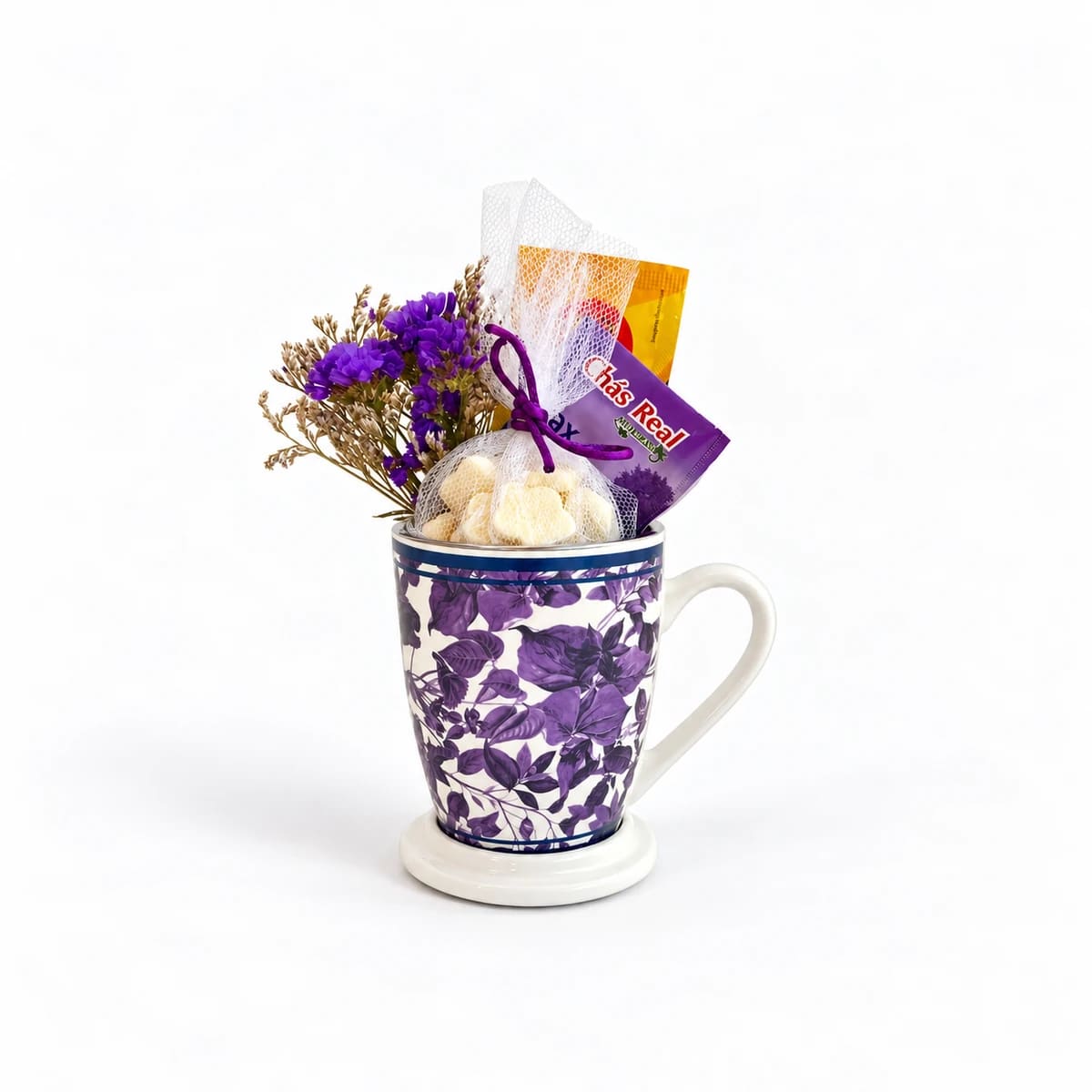 Caneca com Amor, Biscoitos e Flores