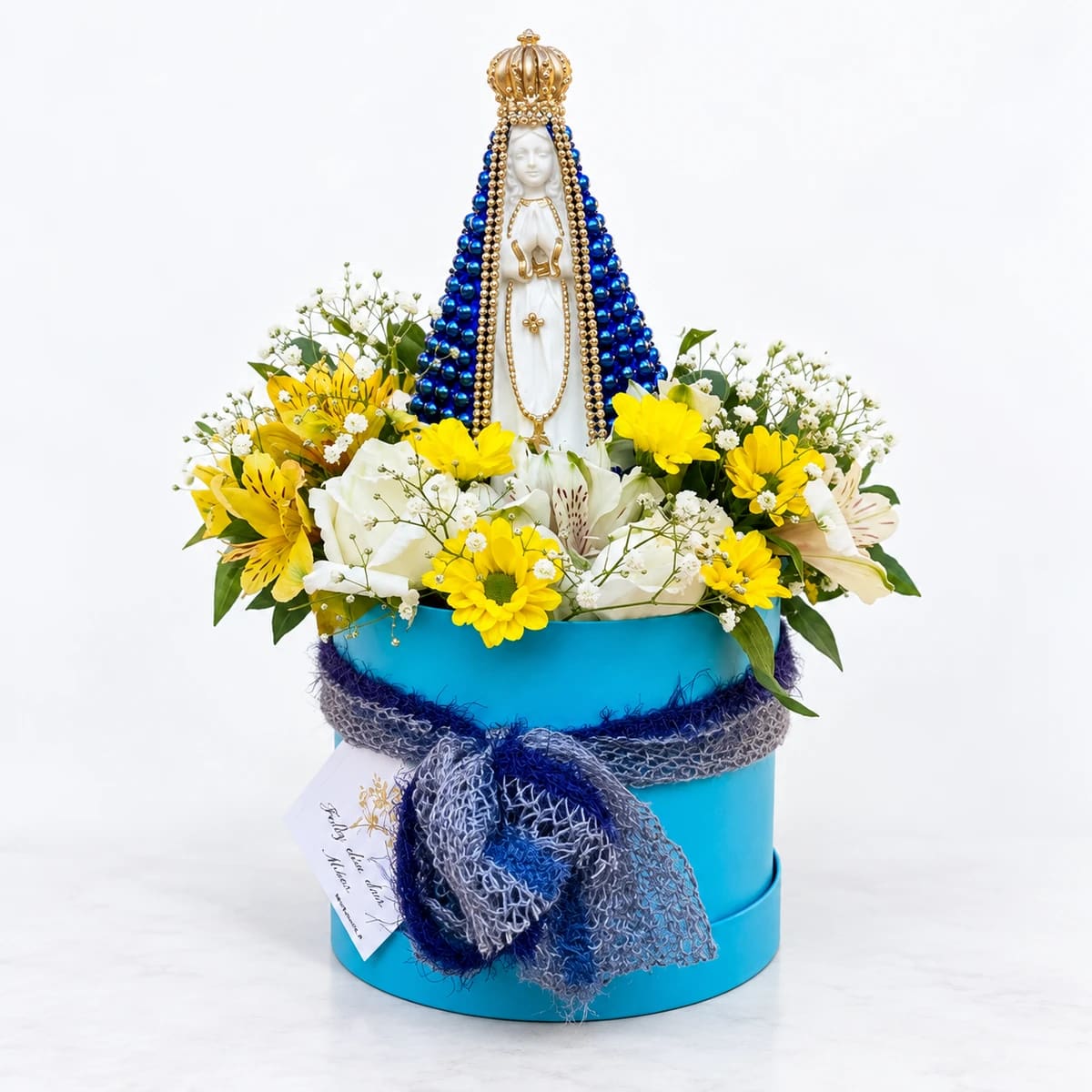 Box Mamãe Devota Nossa Senhora Aparecida Perolada Azul 23 cm (PL 034)