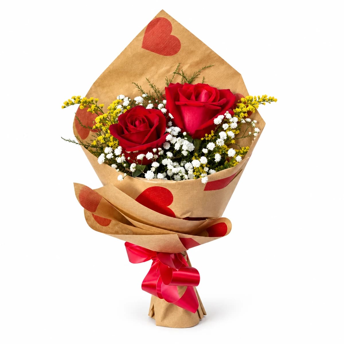 Buquê 2 rosas papel kraft coração