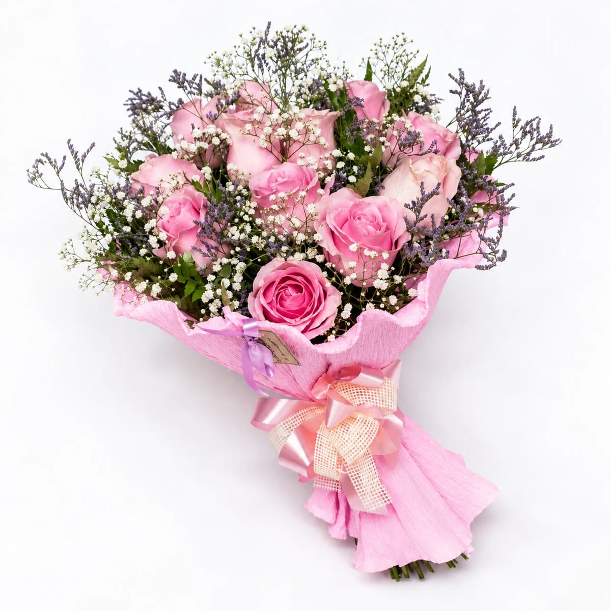 Buquê Simpatia 12 Rosas Rosa (Emb Crepom rosa)