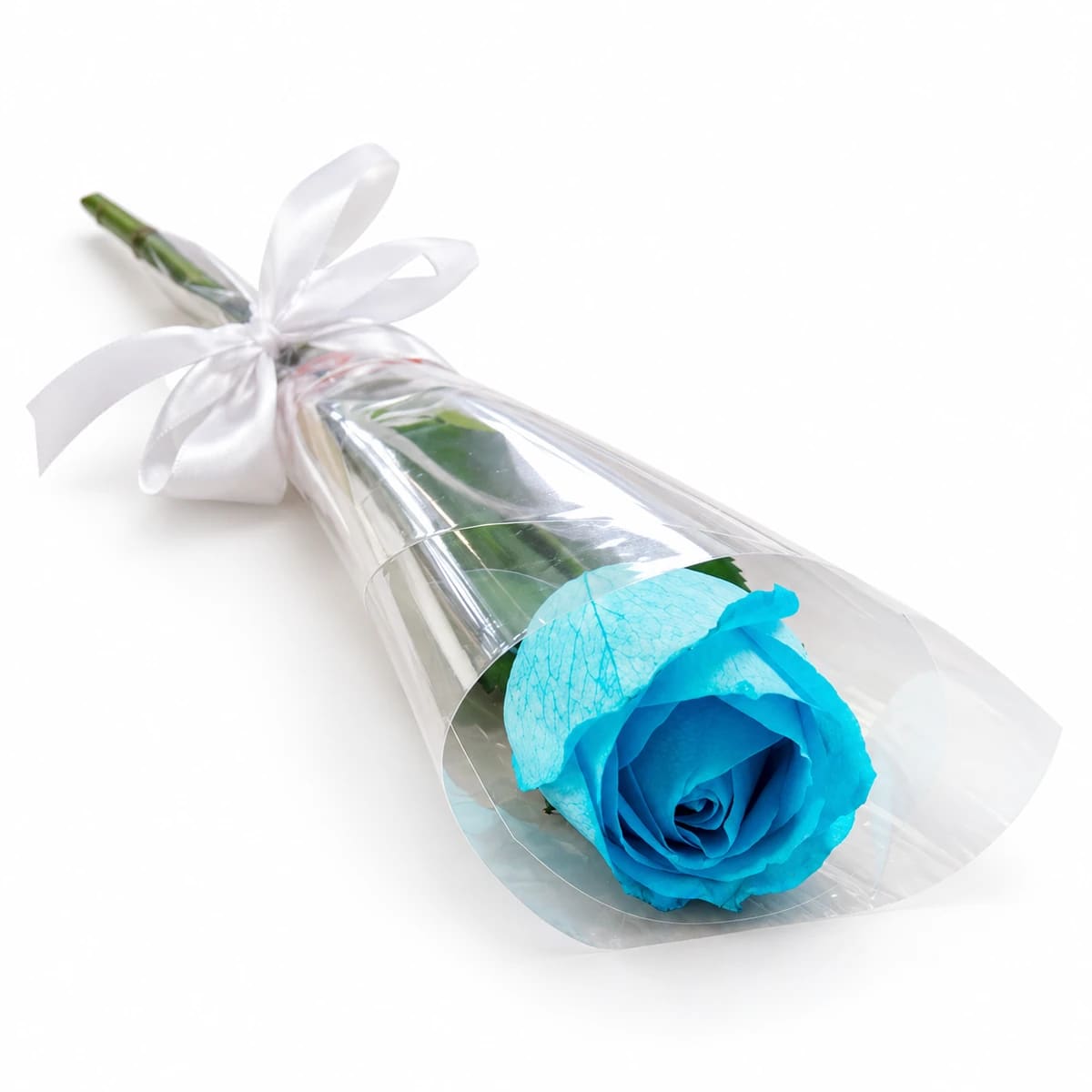 Buquê 1 Rosa em Celofane (Azul Pigmentada)