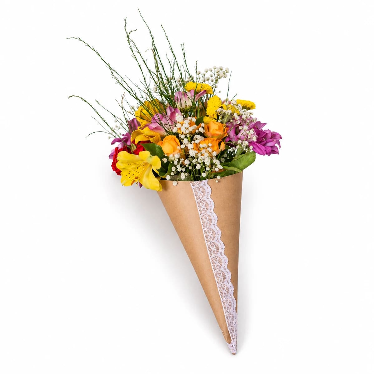 Cone Artesanal + Flores Coloridas