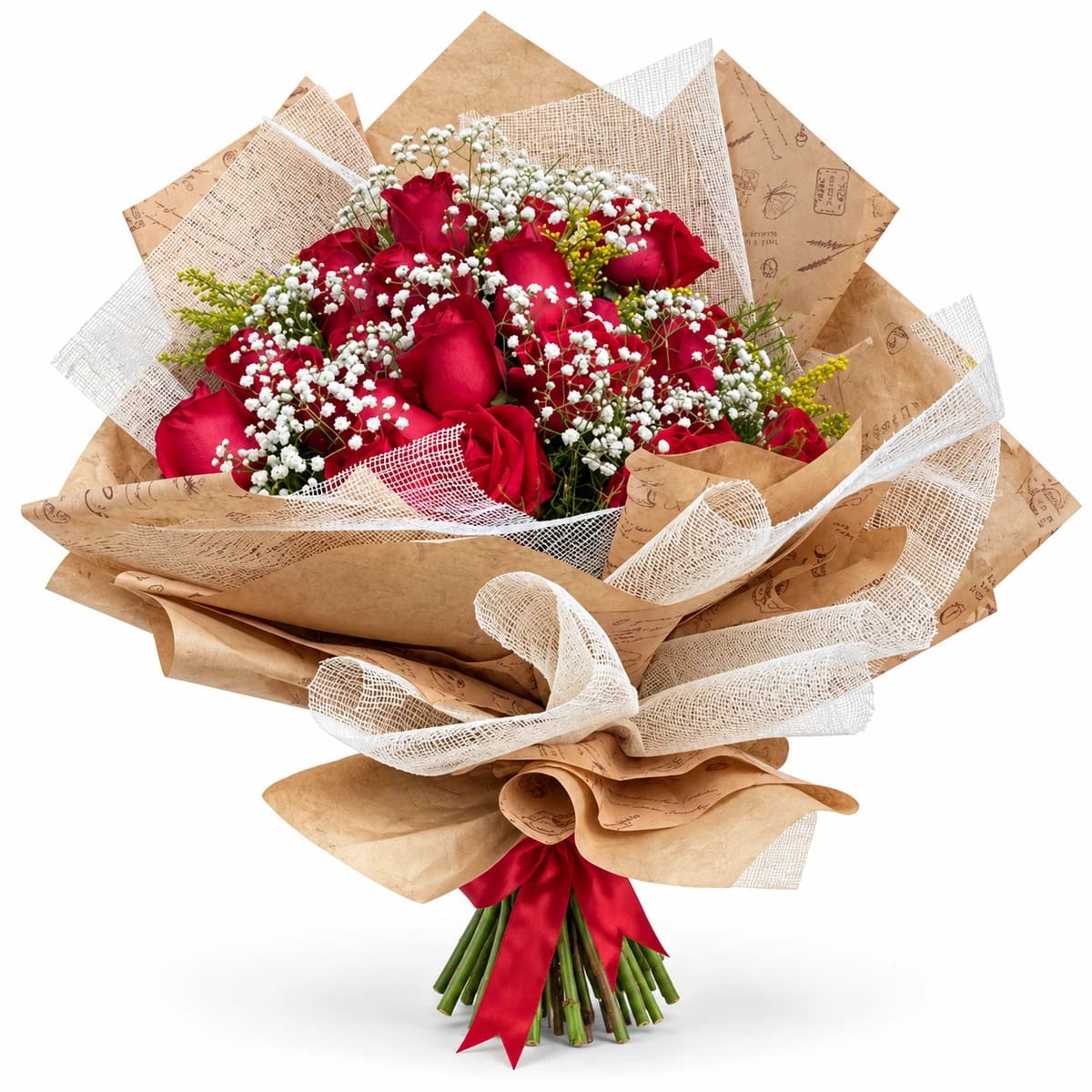 Buquê Dia namorados Perfeito - 24 Rosas Em Tela e Kraft Dobraduras